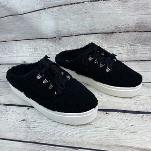NWOB Lucky Brand Tolini Womens Black Sherling Slip On Sneaker Mule Winter Shoe